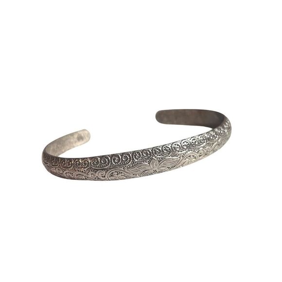 Hand Crafted Vtg Sterling Silver 925 Floral Designer Cuff Bracelet